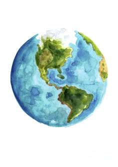 the earth is painted in watercolor on paper