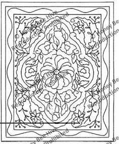 a drawing of a square design with leaves and flowers on the center, in black and white