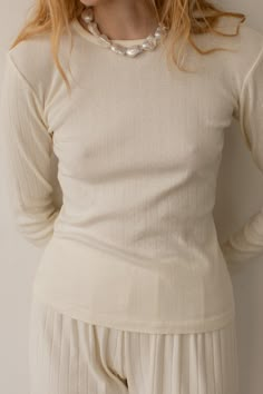 Crafted from 100% Organic Cotton, The Pointelle Long Sleeve features a slim fit, crew neckline, pointelle detailing, and baby rib cuffs. Made in Los Angeles Pointelle Long Sleeve Top, Pointelle Top, Winter Sleepwear, Pyjama Party, Cream Aesthetic, Winter 2022, Casual Style Outfits, Style Outfits, Dream Wardrobe