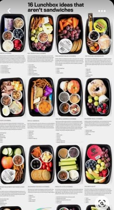 a poster showing different types of food in black trays with the words lunchbox ideas that aren't sandwiches