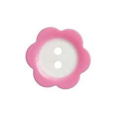 a pink and white flower button on a white background