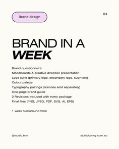 an advertisement for brand in a week with the words brand in a week on it