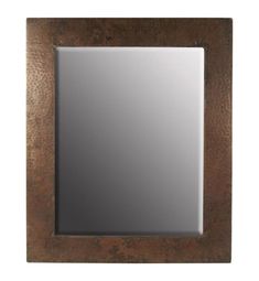 a square mirror with a metal frame