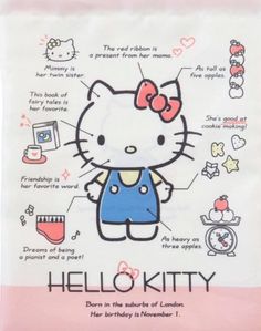 a hello kitty birthday card with the words hello kitty written in english and an image of a