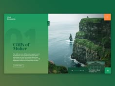 an image of the cliffs of moher website homepage on a green background with orange accents