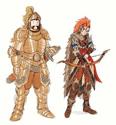 two people in armor standing next to each other