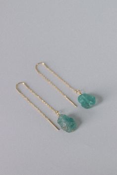 Dainty + Delightful Raw Aquamarine Gemstone nuggets On gold plated threaders Lightweight Hangs 1.5 inches Raw Stone Earring, Raw Aquamarine, Portland Me, Earrings Minimalist, Aquamarine Gemstone, Raw Gemstones, Raw Stone, Stone Earrings, Minimalist Jewelry