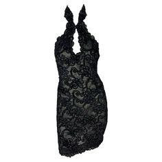 Check out this item from 1stdibs! 1980s Thierry Mugler Black Lace Semi-Sheer Halterneck Mini Dress: https://www.1stdibs.com/id-v_19746642 Lace Trim Backless Mini Dress For Party, Evening Coquette Mini Dress, Coquette Mini Dress For Evening, Sheer Backless Lace Mini Dress, Backless Sheer Lace Mini Dress, Backless Lace Mini Dress For Cocktail, Vintage Backless Party Dress, Fitted Halter Neck Mini Dress With Lace Trim, Party Backless Lace Mini Dress