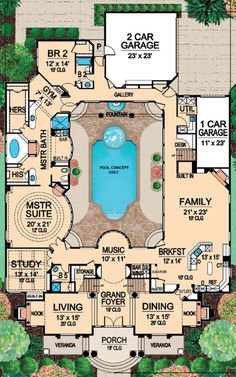 this is an artist's rendering of the floor plan for a house with pool