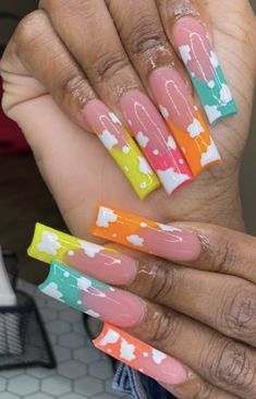 Lime Nails, Rainbow Clothes, Opal Nails, Long Acrylic Nail Designs, Colorful Nail, Drip Nails, Glow Nails, Exotic Nails, Long Acrylic Nails Coffin