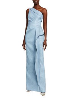 T03VY Rickie Freeman for Teri Jon One-Shoulder Draped-Skirt Column Gown Draped Skirt, Gowns With Sleeves, Mother Of The Bride Dresses