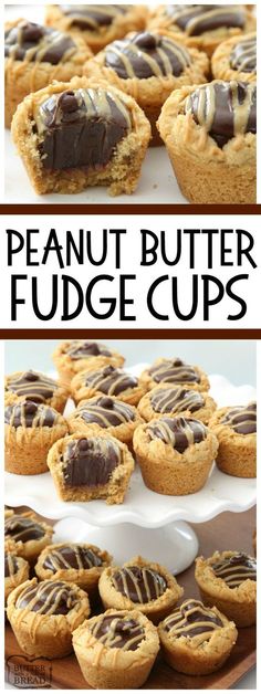 peanut butter fudge cups with chocolate drizzle on top and in the middle