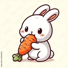 a white rabbit holding a carrot in its paws