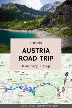 the austrian road trip with text overlay that reads 2 weeks in austria road trip itinerary and map