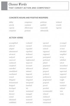 a table with words and numbers in the same language, which are used to describe something