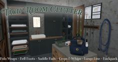 Tack Room Clutter Pack | Patreon Sims 4 Cc Horse Ranch, Horse Room, Horse Washing, Padded Wall, Tack Room