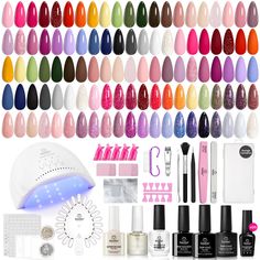 PRICES MAY VARY. 【Beetles Gel Nail Polish kit】Complete gel polish kit Includes: 35*Gel Polish, 1*Base Coat, 1*Top Coat, 1*Matte Top Coat, 1*Glitter Top Coat, 1*UV/LED Professional Nail Lamp, and a variety of manicure nail tools. Equipped with all your DIY nail art needs, can enjoy doing your nails. 【All Seasons Gel Polish】Gel nail kit for beginners with everything, from the classic pink shades to summer blue, purple,nude and even sparkling red, each is highly colored and has good ductility. Blac Outfits At Home, Light Blue Nail Designs, Blue Gel Nails, Nail Polish Kit, Baby Blue Nails, Color Outfits, Blue Gel, Blue Nail Art, Gel Nail Kit