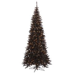 a black christmas tree with white lights