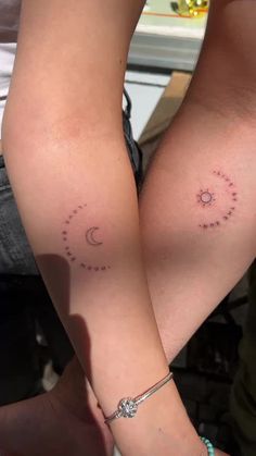 Matching tattoo Earthy Couple Tattoos, Matching Moon Phase Tattoos, Lowkey Matching Tattoos, Matching Tattoo Placement Ideas, Discreet Lesbian Tattoo, Bf Gf Tattoos Couples, Matching Bf And Gf Tattoos, Bf Gf Matching Tattoos, Tattoo Designs For Sisters