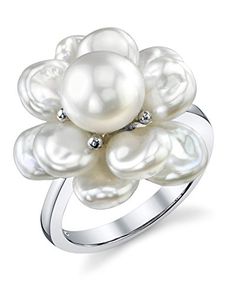 Genuine White Freshwater Cultured Pearl  Ring Cultured Pearl Ring, Adornment Jewelry, Silver Flower Ring, Pearl Engagement Ring, Mother Of Pearl Jewelry, Gold Diamond Wedding Band, Aquamarine Engagement Ring, Engagement Ring White Gold, Random Ideas