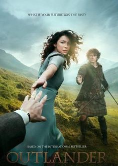 the movie outlander is shown with two people standing in front of an open field