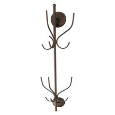 a coat rack with three hooks and two coats hanging from it's sides, on an isolated white background