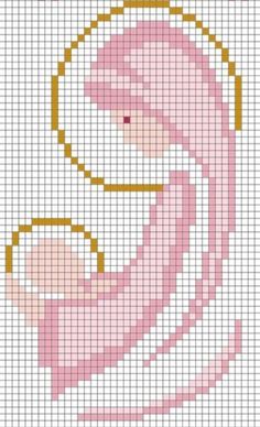 a cross stitch pattern with a woman's face in pink and gold on it