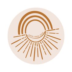 the logo for mama made me, with sun rays coming out of it and an orange circle