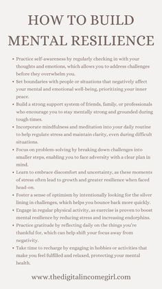 Building mental resilience is essential for personal development and handling life’s challenges. These ten tips offer strategies to strengthen mental toughness, from practicing mindfulness to setting healthy boundaries. Keywords: personal development, growth mindset, personal goals ideas, mental resilience. How To Be Resilient, How To Become Mentally Strong, Mental Strong, Personal Goals Ideas, Care Thoughts, Mindset Training, Improve Brain Power, Somatic Healing, Mental Growth