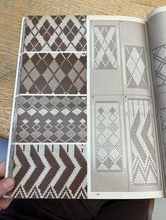 an open book with pictures of different patterns on it's cover and inside pages