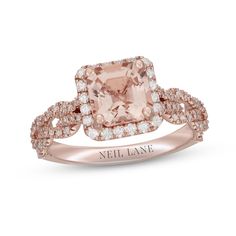 an engagement ring with pink morganite and diamonds