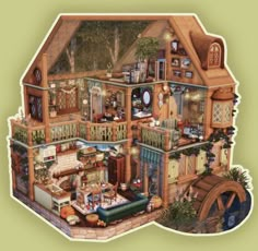 an image of a large house with lots of furniture and decorations on it's walls