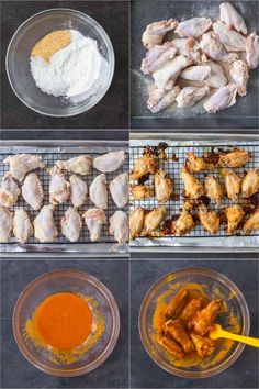 the steps to make chicken wings are shown