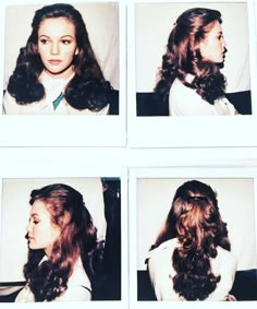 four pictures of a woman with long hair