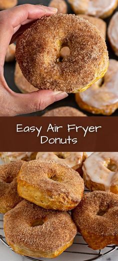 two images showing different types of doughnuts with the words easy air fryer donuts