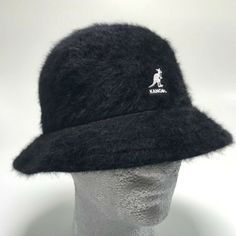 Material: 45% Angora 35% Modacrylic 20% Nylon Wide Brim Black Bucket Hat For Winter, Black Flat Brim Bucket Hat For Winter, Winter Black Flat Brim Bucket Hat, Black Brimmed Bucket Hat For Winter, Classic Black Brimmed Bucket Hat, Kangol Hat, Kangol Hats, Casual Hat, Bucket Hats