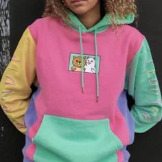 Teddy Fresh X Ripndip Color Block Hoodie New. Never Worn. Excellent Condition Spring Color Block Sweatshirt For Streetwear, Spring Streetwear Color Block Sweatshirt, Pink Long Sleeve Hoodie For Streetwear, Pink Graphic Print Hoodie For Streetwear, Pink Graphic Print Hooded Hoodie, Pink Hooded Sweatshirt For Streetwear, Pink Hooded Hoodie With Graphic Print, Pink Hooded Streetwear Sweatshirt, Trendy Color Block Hoodie Sweatshirt