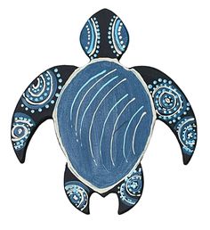 a drawing of a blue sea turtle with waves on it's back