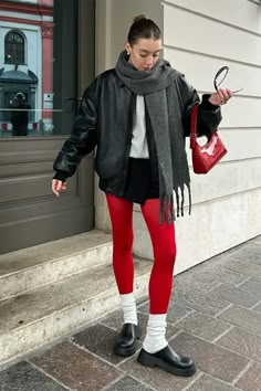 Bright Red Tights, red stockings aesthetic outfit ideas, colorful tights outfits, 2024 accessories trends, spring outfits, boogzel clothing Red Pantyhose, Leggings Winter, Red Tights, Red Stockings, Sports Wear Women, Lace Leggings, Winter Leggings, Girls Summer Outfits, Tights Outfit