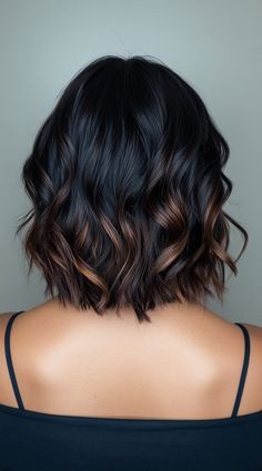 Black Medium Length Hair With Highlights, Espresso Ombre Hair, Brunette Cropped Hair, Caramel Highlights On Short Dark Hair, Dark Brown Hair Balayage Bob, Short Black Hair With Dimension, Short Dark Highlighted Hair, Dark Brown To Light Brown Balayage Short Hair, Black Hair With Highlights Bob