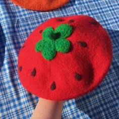 Strawberry Beret Fruit Beret wool felt beret handmade | Etsy Felt Beret Diy, Beret Diy, Strawberry Beret, Fruity Aesthetic, Beret Design, Fruit Clothes, Cute Beret, Felt Beret, Women Winter Hat