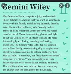 a poem written in green and black with the words germini wife on it