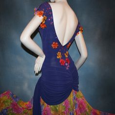 will fit size 5/6-11/12, very stretchy Be bold and express yourself in this Latin-rhythm dress that converts to a ballroom dress, crafted from luxurious deep periwinkle purple slinky stretch fabric featuring vibrant floral print accents. The eye-catching details don't stop there: embellishments of silk flowers & Swarovski rhinestones add a touch of sparkle, while the wrap-style long skirt brings movement and drama with yards of petal-like chiffon panels. A great buy, as to have a similar custom Fitted Purple Dress For Dance, Fitted Purple Dance Dress, Purple Fitted Dress For Ballroom, Fitted Ballroom Dress For Summer, Fitted Blue Ballroom Dress, Fitted Summer Ballroom Dress, Blue Stretch Dresses For Ballroom, Deep Periwinkle, Periwinkle Purple