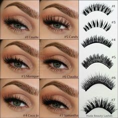 Types of false eyelashes Baddie Eyelashes, Huda Beauty Lashes, Best Fake Eyelashes, Eyelash Brands, Eye Makeup Pictures, Fake Lashes, Eyeshadow Tutorial, Fake Eyelashes