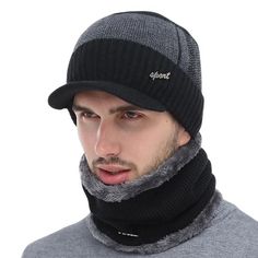 AETRUE Men's Sports Fashion Winter Knitted Wool Hat & The Infinity Scarf Set Scarf Balaclava, Cool Hat, Wool Hat Knit, Winter Hats For Men, Winter Knit Hats, Hat And Scarf Sets, Grey Scarf, To The Bone, Winter Hats Beanie