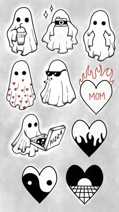 the ghost stickers are all different shapes and sizes, but they have hearts on them