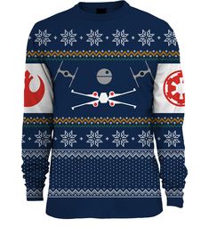 a sweater with the star wars logo and two crossed swords on it, all in blue