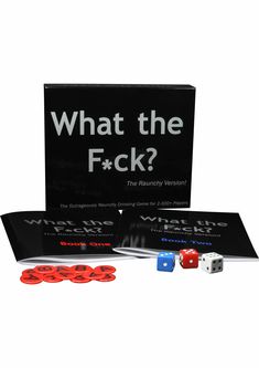 an image of what the f - k? board game with dices and cards