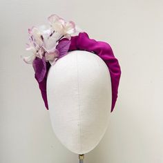 "FABRIC This Women's fascinator headband has been carefully handmade. The headband has been covered with a crepe silk with a pretty complementary organza silk hydrangea mount. Comfortable to wear and boasts a quality finish to ensure a luxurious, sustainable and top quality finish FIT  A flexible base band to fit all head sizes.  PACKAGING Each headband is wrapped in pretty acid free tissue paper, sealed with an Evierosemade brand sticker and shipped in an eco-friendly cardboard gift box to protect while in transit. If you are purchasing as a gift, please select \"This order is a gift\" (the item price will not be included in the gift box). If you would also like to add a personalised message to the recipient, please enter your message in the box marked \"Add a Note to evierosemade\". Plea Elegant Headpiece With Handmade Flowers And Pinched Crown, Evening Fitted Headpiece With Handmade Flowers, Evening Headpiece With Handmade Flowers And Pinched Crown, Elegant Handmade Flower Hair Accessories For Garden Party, Spring Ceremony Headpiece Headband, Elegant Headband For Garden Party, Spring Ceremony Headpieces With Headband Shape, Elegant Handmade Flowers Headpiece For Evening, Elegant Hair Accessories With Handmade Flowers For Garden Party