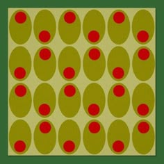 a green background with red circles on it